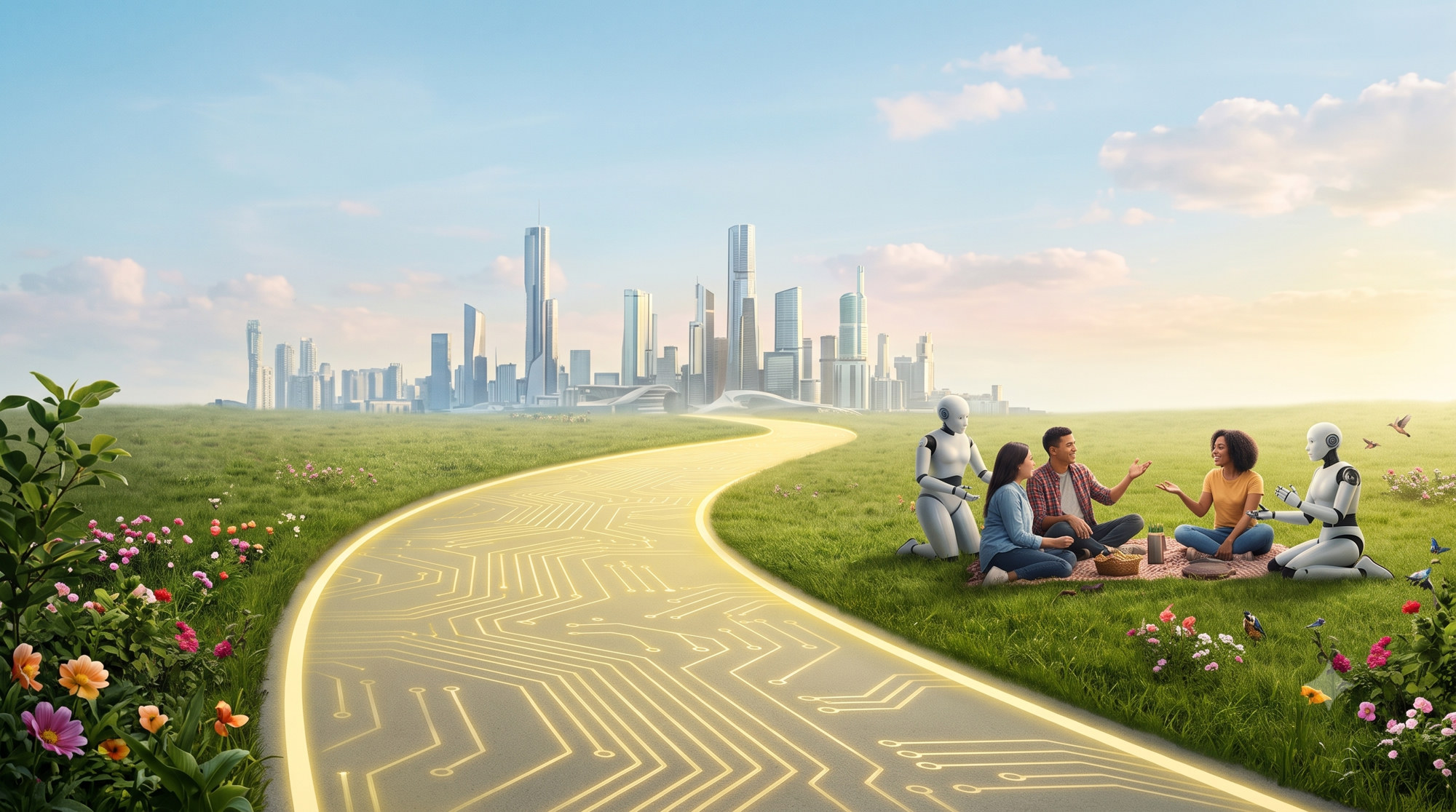 Mark V good path: peer picnic of humans and agents on the circuit road toward the city